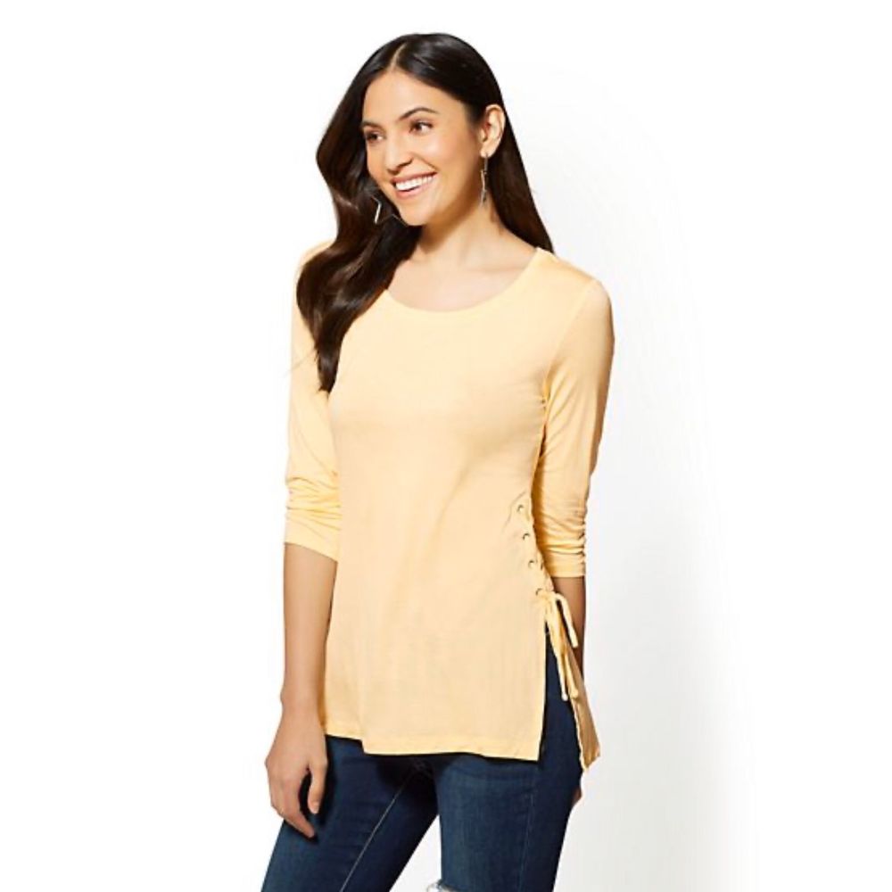 NY & Co. Light Yellow Soho Soft Tee Lace Up Sides